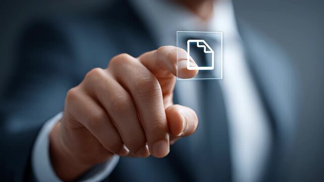 Cybersecurity and Data Privacy concept ,Finger hovering over digital file icon with business suit interacting virtual document