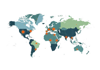 Obraz premium Global spread of viruses and infectious diseases visualized on a world map with outbreak hotspots