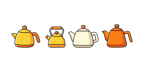 Vintage cartoon kettles and tea pots isolated vector illustration