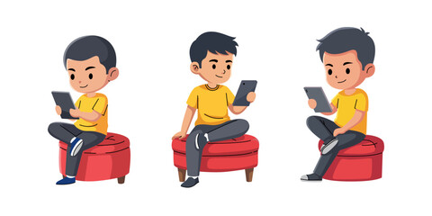 Digital Engagement Young Boy Sitting Using Mobile Technology