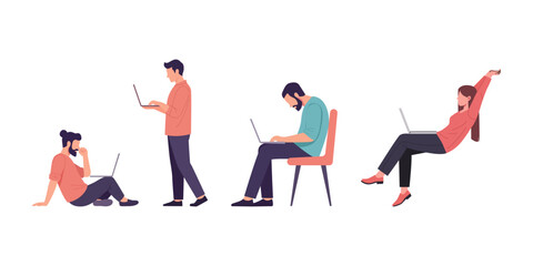 Digital Workers Postures Remote Work Flexibility Vector Illustration