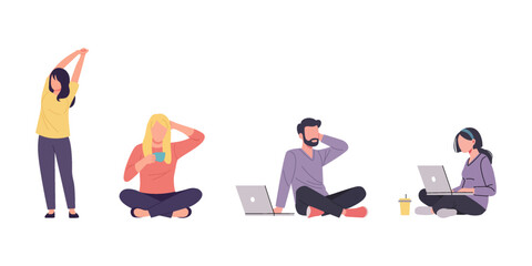 Remote Work Routine and Wellness Flat Vector Concept