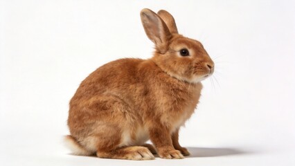 Obraz premium Cute brown rabbit isolated on white background,adorable domestic animal portrait with soft fur,pet care,wildlife education and nature themed design concept