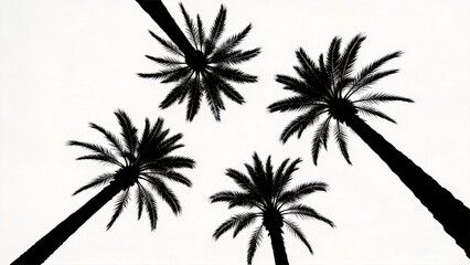 Fototapeta premium Palm trees silhouette viewed from below on bright sky,summer vacation,tropical travel,nature minimalism,relaxation and holiday lifestyle background