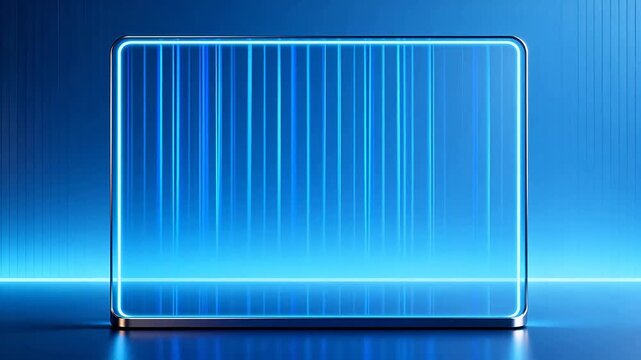 Blue neon frame on glass surface