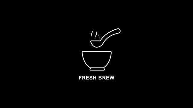 Minimalist fresh brew coffee animation with steaming ladle and bowl on dark background coffee shop branding cafe menu and beverage marketing