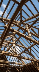 Wooden Roof Structure Under Construction.