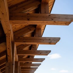 Wooden Roof Structure with Beams.