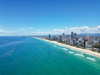 A drone photo of the Gold Coast, Surfers Paradise beach in the sunshine © jacobrussell