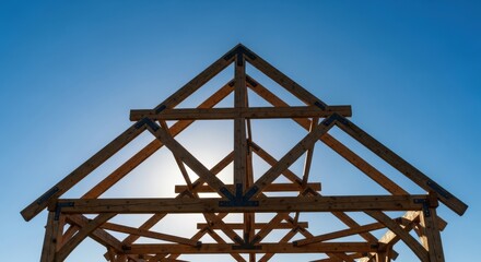 Wooden Roof Truss Structure Under Construction.
