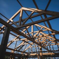 Wooden Roof Truss Construction Site.
