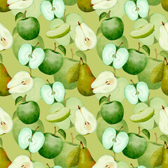 Beautifully Painted Watercolor Slices Of Green Apples Representing Freshness And Natural Wellness