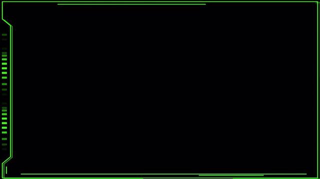 Hud frame animation 4K alpha channel green futuristic wide tech square border with digital line accents and side indicators On Transparent Background modern hud interface frame for titles labels