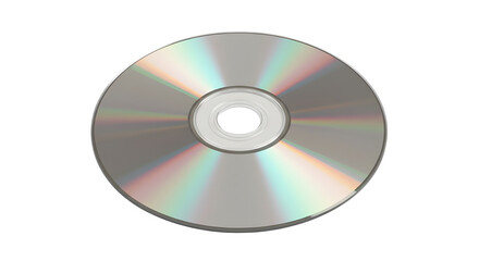 Shiny Silver Compact Disc Isolated on White Background with Rainbow Glare