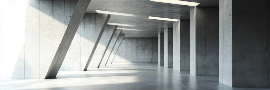 Minimalist concrete interior with geometric columns