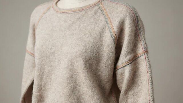 Medium shot of cozy girls pullover knit tops showcasing colorful overlock and coverstitch seams on soft fabric highlighting comfort and everyday casual style.