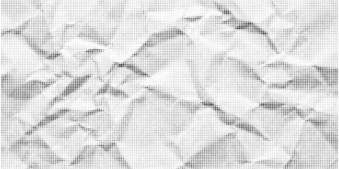 Fototapeta na wymiar Halftone dot landscape close up textured mountain silhouette in black and white vector art low angle subtle soft lighting gritty