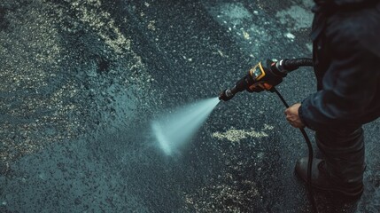 Pressure Washing Green Algae Off a Wall.