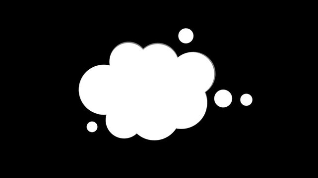 Speech Bubble Blank Copy Space Your Text Message Animation on black screen, Think balloon cloud animation simple bubble pop up outline cartoon doodle style