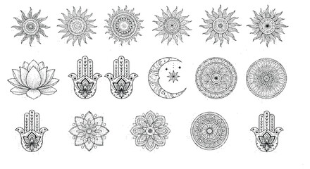 A collection of various spiritual and mystical symbols and icons