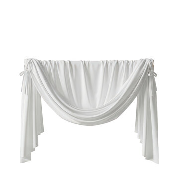 Elegant white curtain drapes with swag and tassels isolated on transparent background