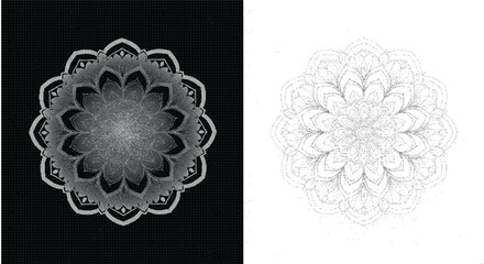 Black and white mandala designs and white backgrounds