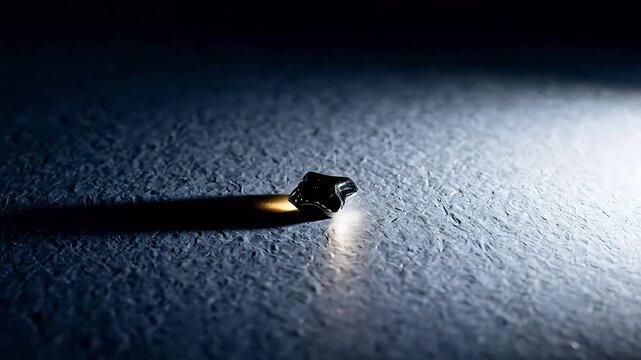 Small shiny metallic object on textured surface