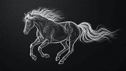 White horse running on with motion and energy