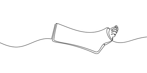 Obraz premium Continuous line drawing of a foot in a cast. single line vector illustration Editable stroke.