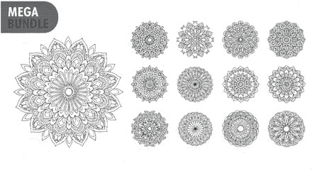 Collection of various black and white mandalas