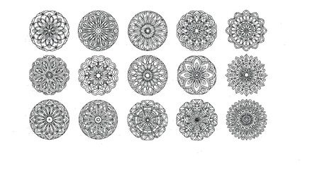 Collection of intricate black and white mandala designs