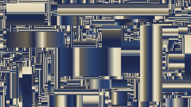 A vivid gradient motion animation for VJ visuals, blending techno-industrial aesthetics inspired by oil refinery structures and mechanical energy systems.