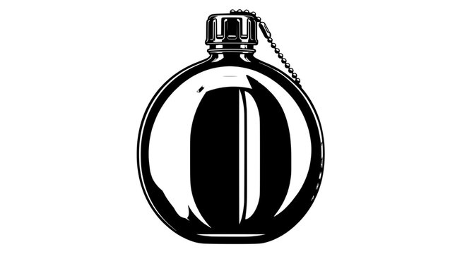 An illustration of a clear glass flask with a stopper viewed from the front perspective