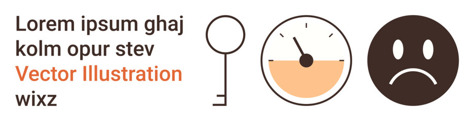 Obraz premium Access, performance, emotions, security, evaluation, user experience. A key, a speedometer and a sad face . Access and performance visualization and emotional user experience idea