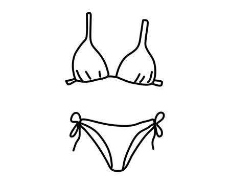 Hand-drawn in line skate style bikini set. doodle Vector illustration Editable stroke.