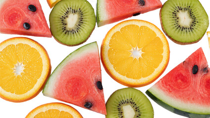 sliced ​​fruit includes watermelon, kiwi, orange