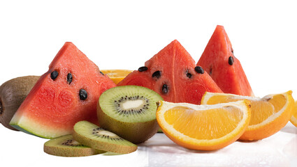 cut fruit, oranges, kiwi, watermelon