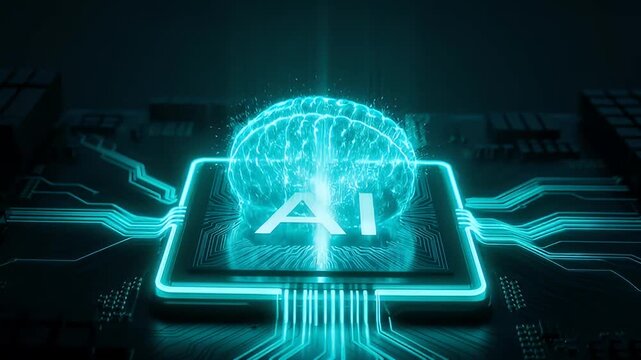 futuristic technology depicting an artificial intelligence brain illuminated in vibrant blue tones