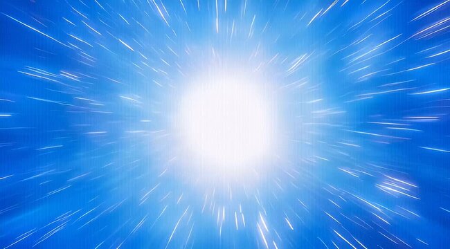 Abstract light speed cosmic travel in hyper space on blue background