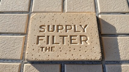 Embossed "Supply Filter" Stone Tile Macro Detail