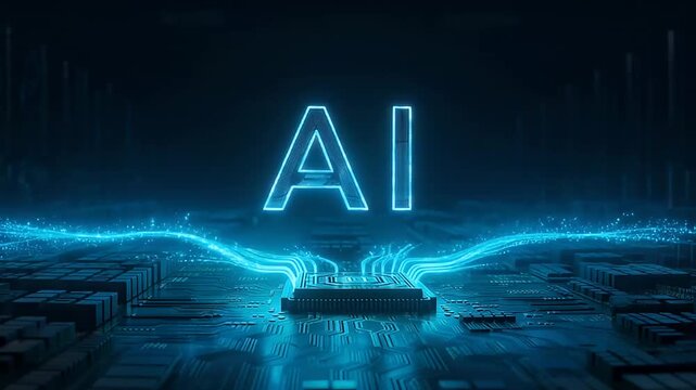 Futuristic AI themed digital background with glowing circuit board and technology