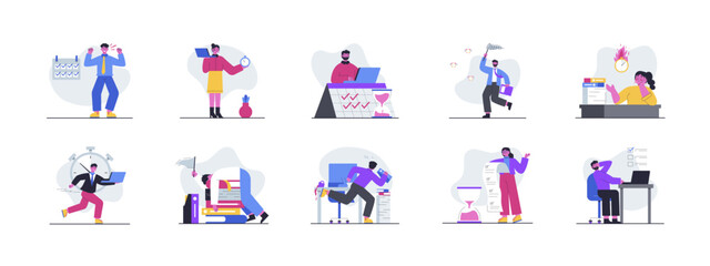 Fototapeta premium Set of 10 deadline illustrations packs. Flat vector concepts.