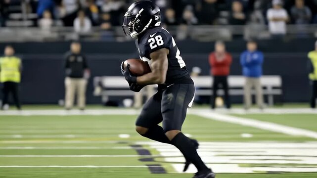 American football player running with ball.