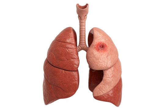 Human lungs with trachea and one diseased lung model  medical anatomical replica model