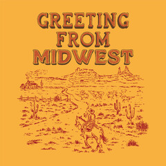 cattle illustration farm graphic longhorn design cowboy badge landscape vintage desert © kaboet