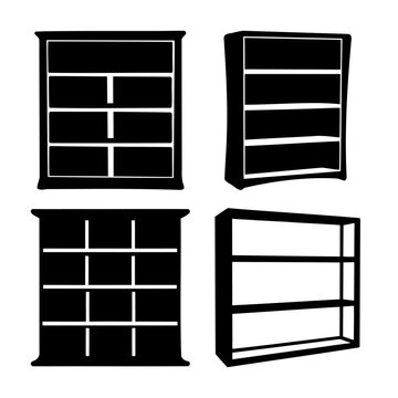 Collection of various shelving units and bookcase silhouettes for storage and organization