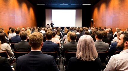 Audience watching speaker on stage in conference hall