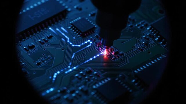 Soldering iron repairs electronic circuit board, computer technology, electronics.