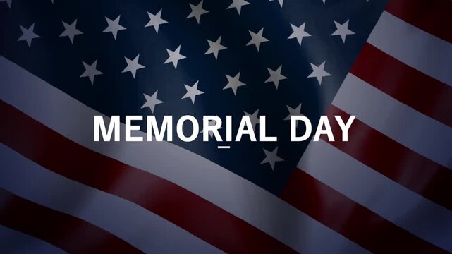 Memorial day and honoring all who served text animation with waving USA flag on the background. 4K animated video, Great for use on Memorial Day event in United States. Memorial Day card animation.