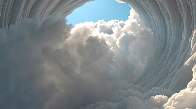 Cloud Tunnel Stock Video Soaring Through Layers of Soft, Fluffy Clouds